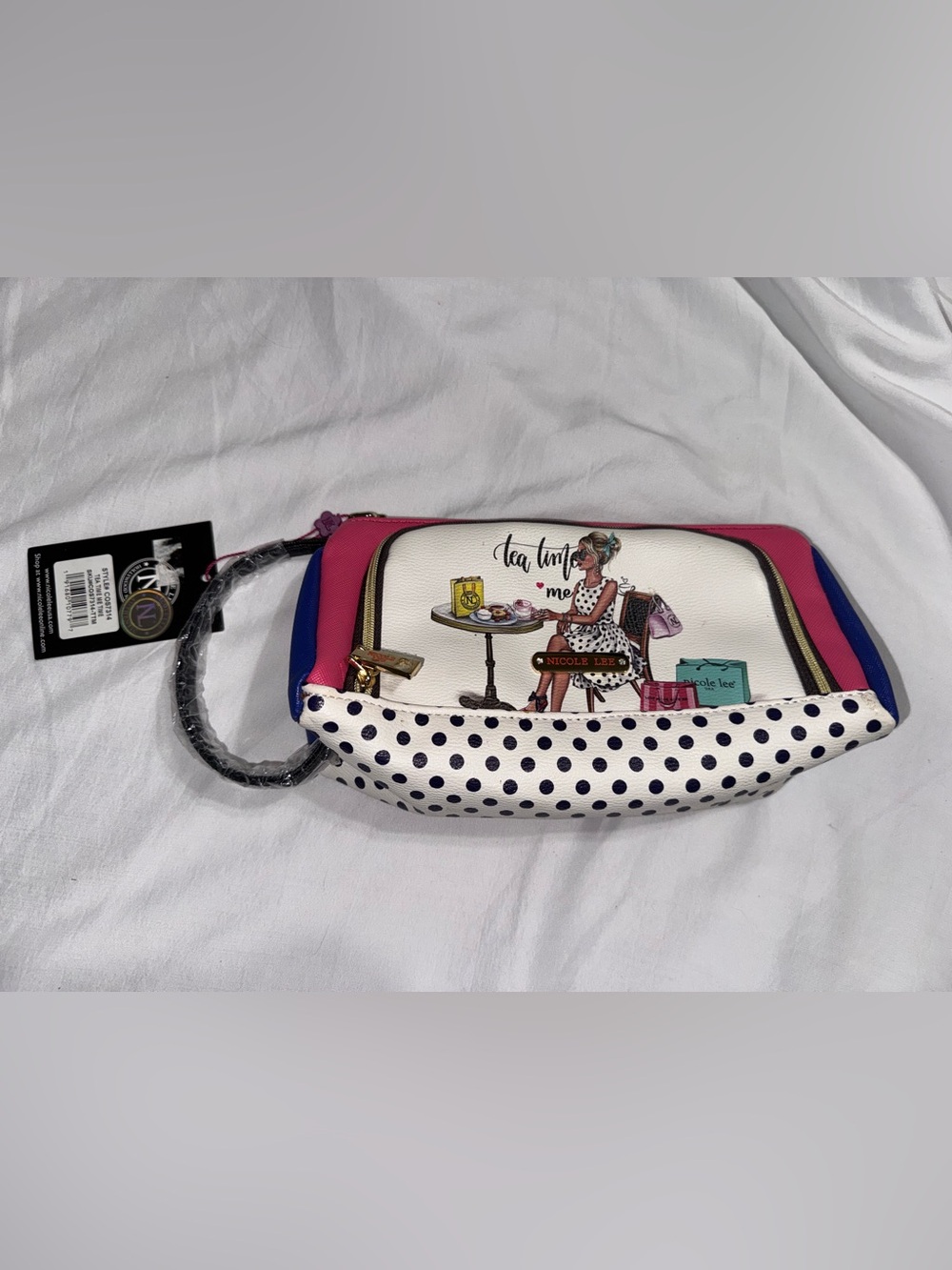 Nicole Lee Polka Dot Tea Time Wristlet - White, Pink & Blue